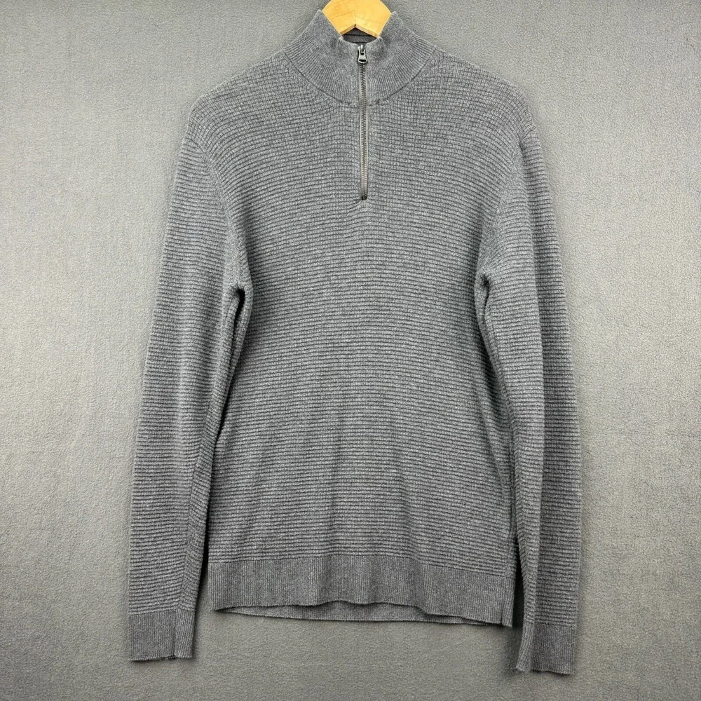 Esprit Shirt Mens Medium Gray Half-Zip Knit Sweater Cotton Cashmere Thick Warm